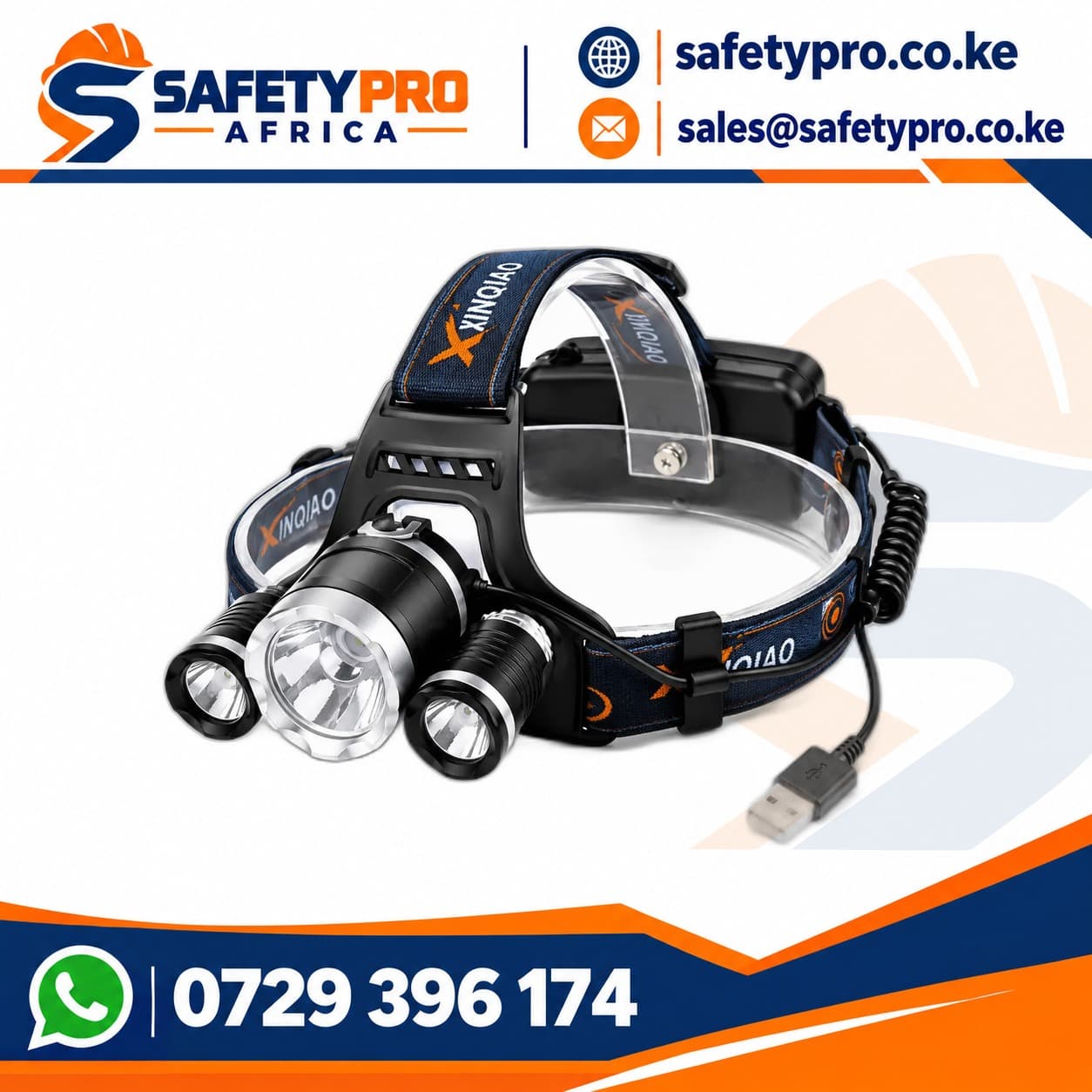 USB Rechargeable T6 LED Three Head Fixed Focus Head Lamp
